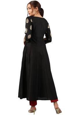 Janasya Black printed silk kurti 4