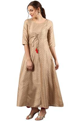 Beige printed silk kurti 2