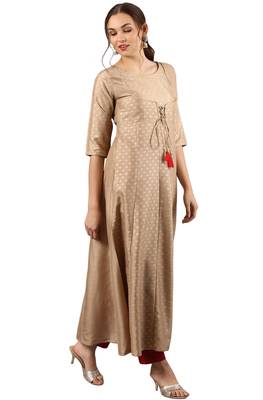 Beige printed silk kurti 3
