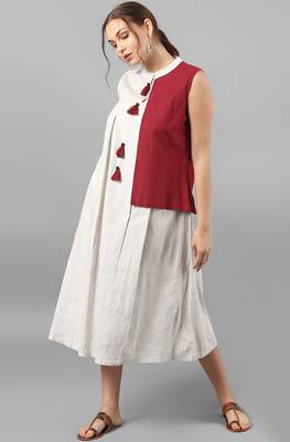 Janasya Off-white printed cotton kurti 3