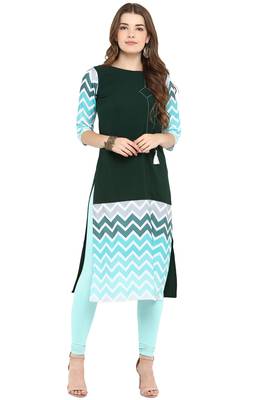 Janasya Dark-green printed crepe kurti 1