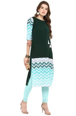 Janasya Dark-green printed crepe kurti 2