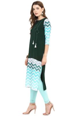 Janasya Dark-green printed crepe kurti 3