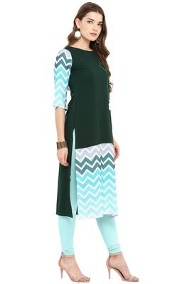 Janasya Dark-green printed crepe kurti 4