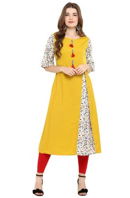 Janasya Yellow printed crepe kurti 1