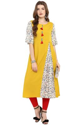 Janasya Yellow printed crepe kurti 2