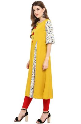 Janasya Yellow printed crepe kurti 3