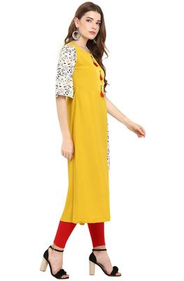 Janasya Yellow printed crepe kurti 4
