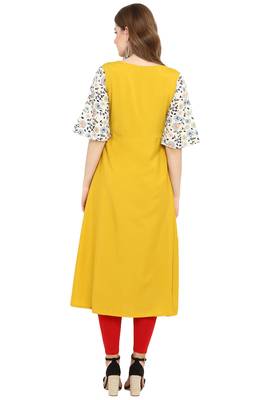Janasya Yellow printed crepe kurti 5