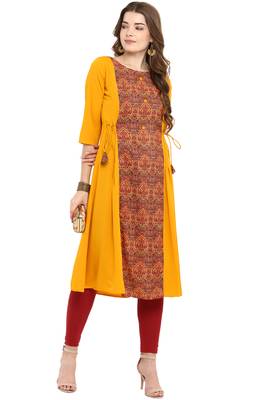 Mustard printed crepe kurti 2