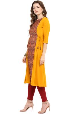 Mustard printed crepe kurti 3