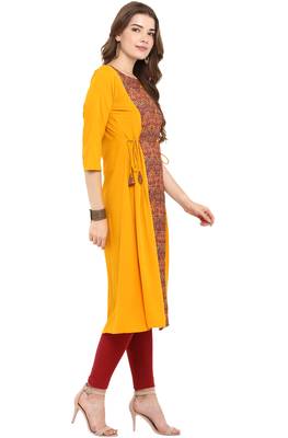 Mustard printed crepe kurti 4