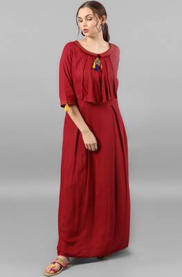 Janasya Maroon printed rayon kurti 1