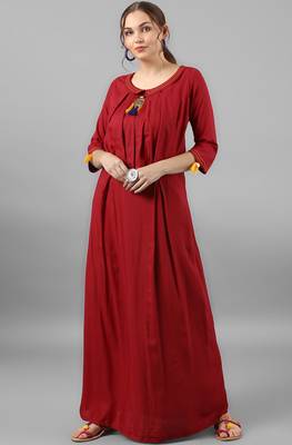 Janasya Maroon printed rayon kurti 2