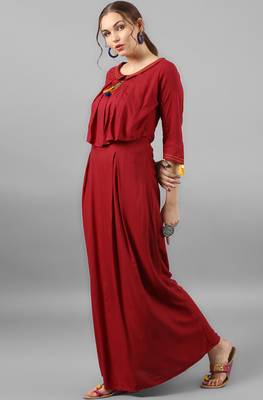 Janasya Maroon printed rayon kurti 3