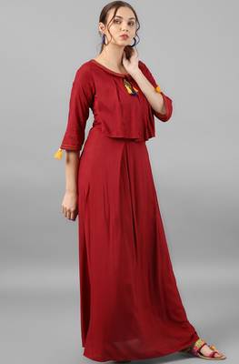 Janasya Maroon printed rayon kurti 4