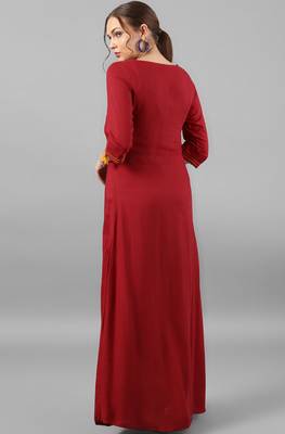 Janasya Maroon printed rayon kurti 5