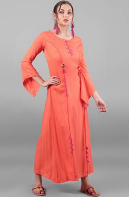 Janasya Peach printed rayon kurti 1
