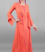 Janasya Peach printed rayon kurti