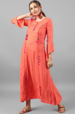 Janasya Peach printed rayon kurti 2