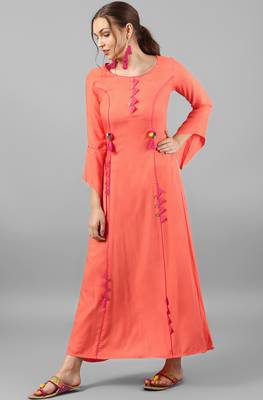 Janasya Peach printed rayon kurti 3