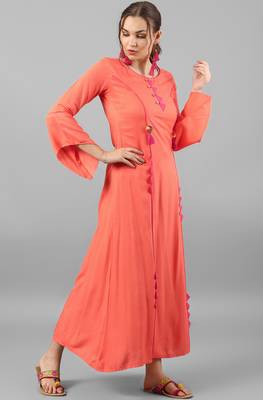 Janasya Peach printed rayon kurti 4