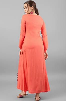 Janasya Peach printed rayon kurti 5