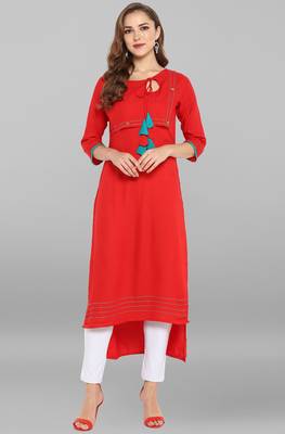 Janasya Red printed rayon kurti 1