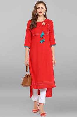 Janasya Red printed rayon kurti 2