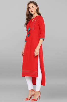 Janasya Red printed rayon kurti 3