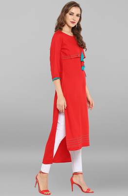 Janasya Red printed rayon kurti 4
