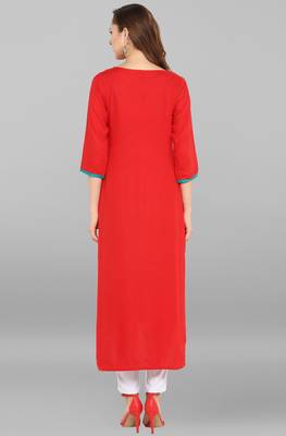 Janasya Red printed rayon kurti 5