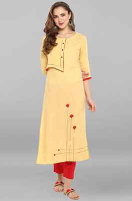 Janasya Light-yellow printed rayon kurti 1