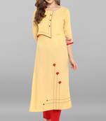 Janasya Light-yellow printed rayon kurti