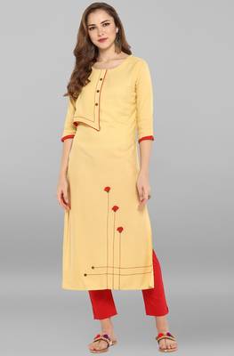 Janasya Light-yellow printed rayon kurti 2