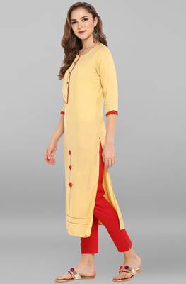 Janasya Light-yellow printed rayon kurti 3