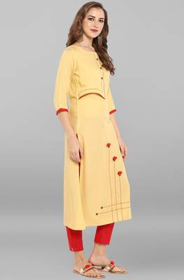 Janasya Light-yellow printed rayon kurti 4