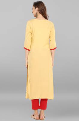 Janasya Light-yellow printed rayon kurti 5