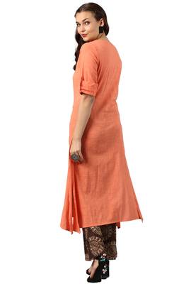 Janasya Peach printed cotton kurti 4