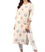 Janasya Cream printed cotton kurti