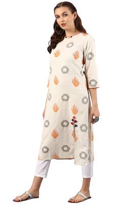 Janasya Cream printed cotton kurti 2