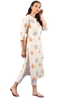 Janasya Cream printed cotton kurti 3