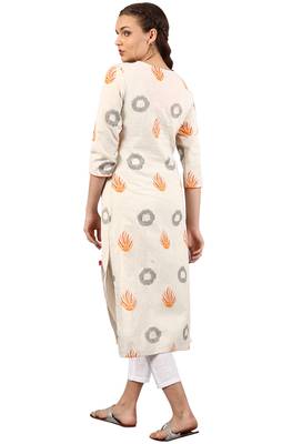 Janasya Cream printed cotton kurti 4