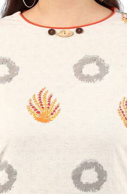 Janasya Cream printed cotton kurti 5