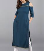 Janasya Turquoise printed rayon kurti