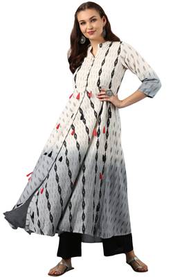 Janasya Cream printed cotton kurti 1