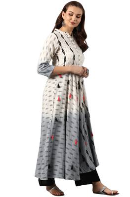 Janasya Cream printed cotton kurti 3