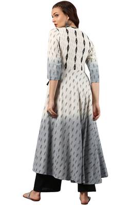 Janasya Cream printed cotton kurti 4
