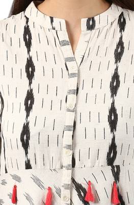 Janasya Cream printed cotton kurti 5