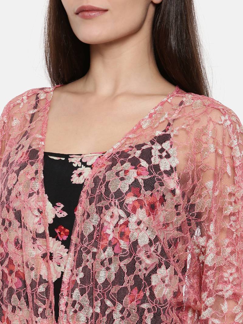 Peach Lace Gownset with Floral Slip